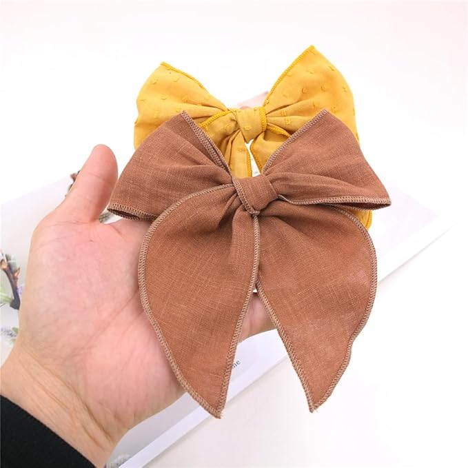 Pack of 4 Gorgeous Fable Bow Hair Clips for Girls Women Linen Hair Bow Alligator Clips Toddler Baby Mom Young Girl Hair Accessories (Mustard/Sage)
