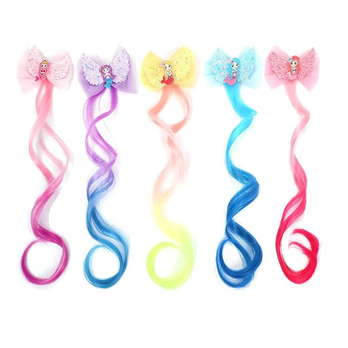 5- Colored Hair Clips For Girls Hair Extensions For Kids Glitter Cute Unicorn Bows For Toddler Kids Hair Accessories For Little Girls Ponytails Accessories (Pretty clips 5pcs)