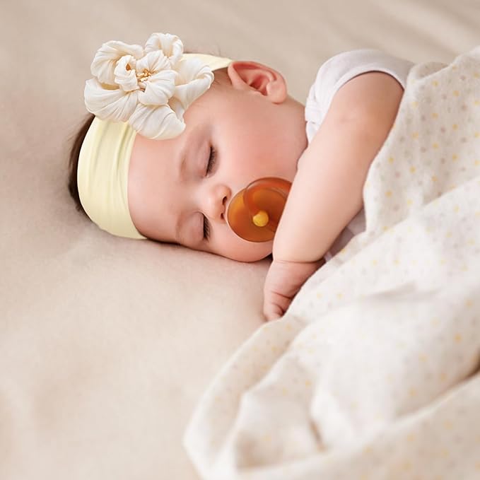 Baby Girls Nylon Headband and Bow Big Flower Headbands Fashion Hair Accessories for Newborns Infants Beige