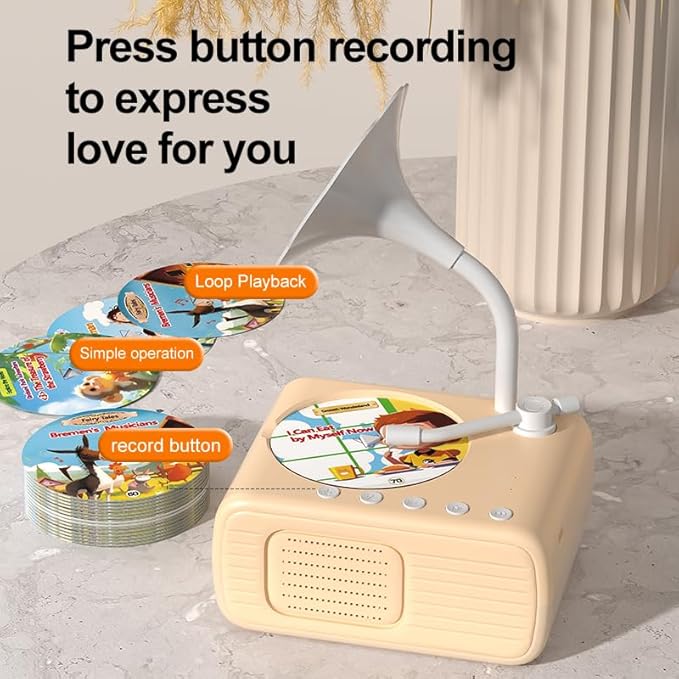 2026 New Kids Phonograph with 99 Cards – Toddler Record Player, Kids Storytelling Machine, Music Player for 3+ Years Old, Educational Phonograph for Boys and Girls (Beige)