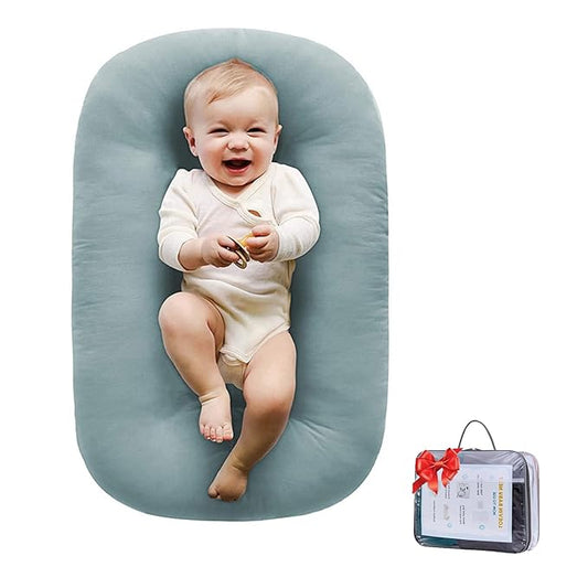 Baby Lounger, Baby Lounger for Newborn 0-24 Months, 100% Breathable Cotton Baby Nest for Tummy Time & Diaper Changes, Portable Infant Essentials for Home & Outdoor(Misty Blue)