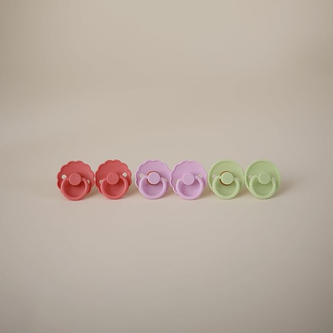 FRIGG Daisy Natural Rubber Baby Pacifier | Made in Denmark | BPA-Free (Cream/Lupine, Size 2) 2-Pack