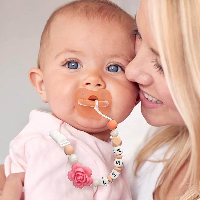 Personalized Pacifier Clip with Name for Baby, Customized Pacifier Clip Fits All Pacifiers, Pink