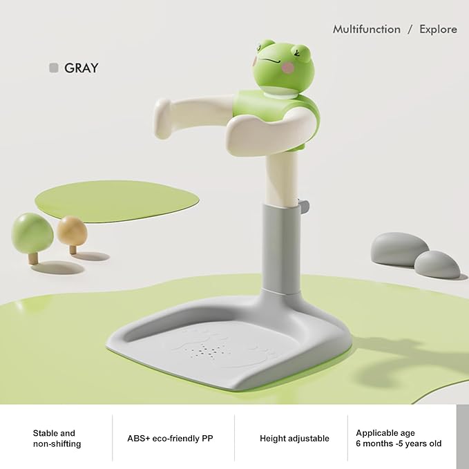 Adjustable Baby Shower Stand with Anti-Slip Base,Bath Shower Standing Support Stand,Portable Bath Helper Bath Support for Infants Portable Bath Helper for Baby 8-24 Months (Green-E)