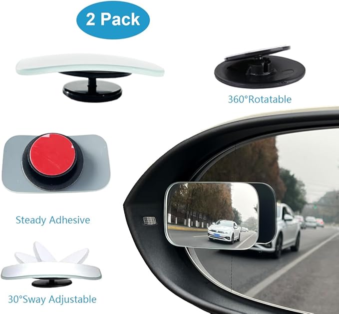 Rear View Mirror, Universal Rearview Mirror, Car Interior Clip-On Wide Angle Rear View Mirror to Reduce Blind Spot Effectively for Car SUV Trucks – Convex – Clear (2 Pack Blind Spot Mirror)