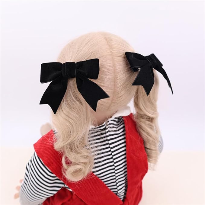 2 Pcs Cute Black Velvet Hair Bow Clips 3" Bowknot Alligator Clip Barrettes Hairpins for Girl Kids Accessories