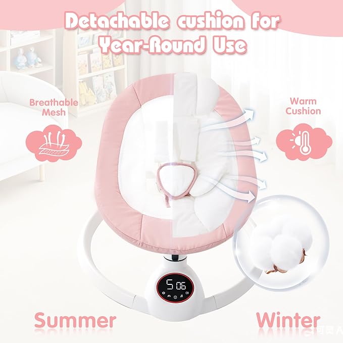 Soobaby Baby Swing for Infants,Electric swingfor Babies,Portable Swing for Baby Boy Girl,Remote Control Indoor Baby Rocker with 5 Sway Speeds,Music and Bluetooth,Hot Pink