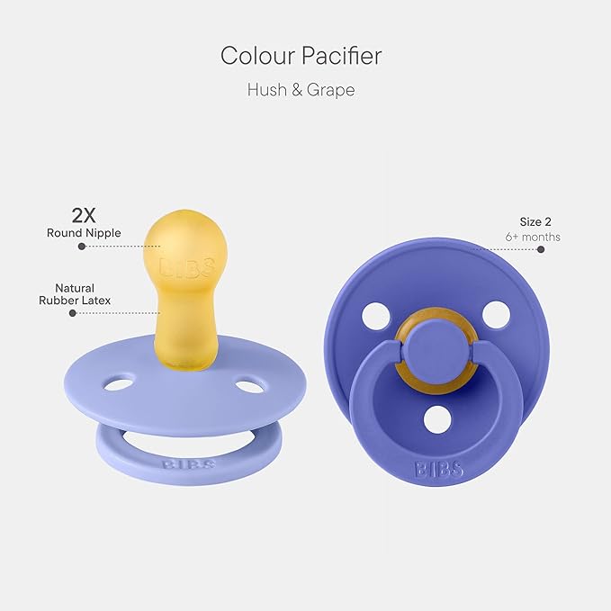 Bibs Pacifiers Color Collection, Set of 2 BPA-Free Latex Pacifiers Made in Europe, Round Nipple Baby Pacifier.