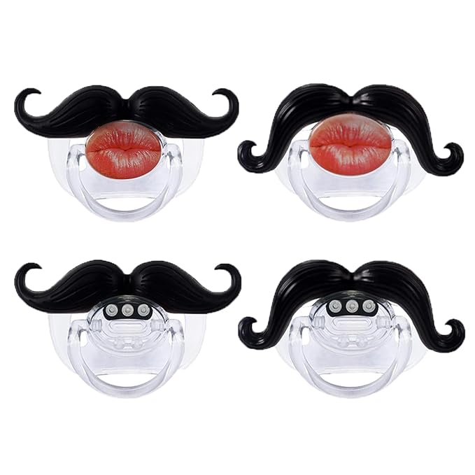 Funny Baby Pacifiers,Mustache Pacifier for Babies 0-36 Months Mustache Binkies Funny Mustache Pacifiers for Boys and Girls BPA Free (4 Packs)
