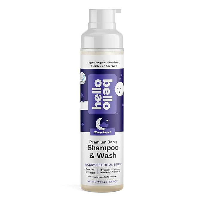 Hello Bello Nighttime Shampoo and Body Wash, Gentle Hypoallergenic Formula for Babies and Kids, Vegan and Cruelty-Free, Sweet Sleep Scented, 10 fl oz