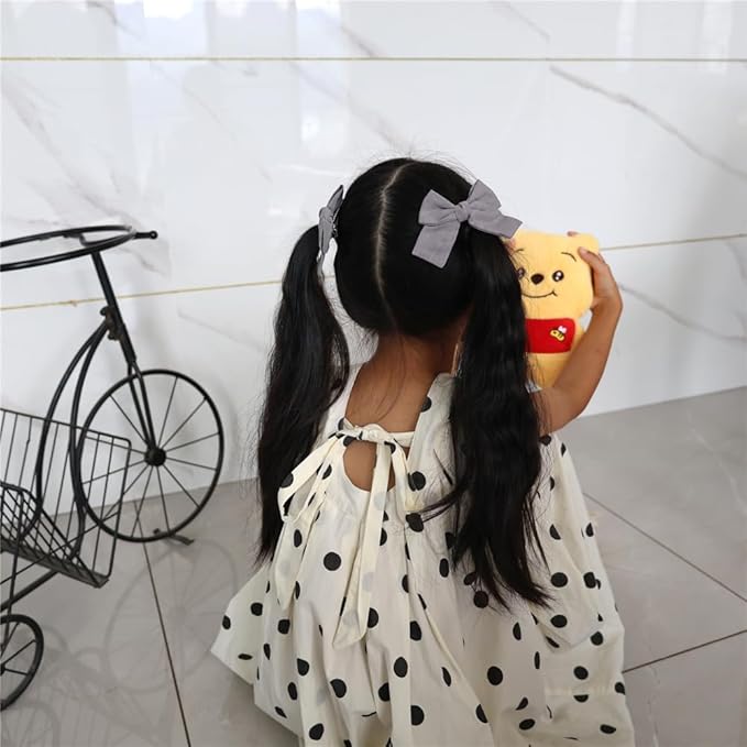 Cute Bow Hair Clips for Baby Girl Kids Pigtail Bangs 3.2" Sailor Bows Alligator Clip Hair Accessories (Beige/Natural/Silver)