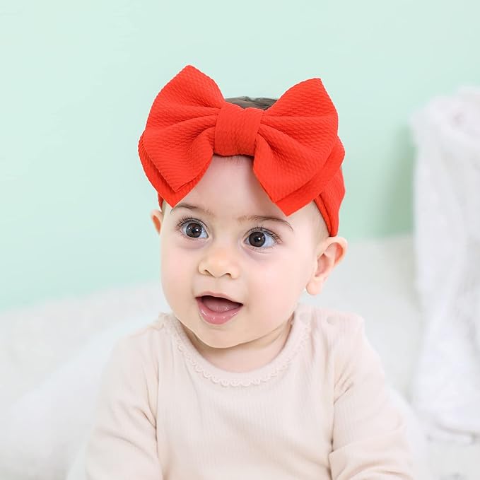 Cinaci 12 Pack Stretchy Elastic Wide Nylon Headbands with Solid Knot Big Hair Bow Headwraps Large Oversized Hair Bows Accessories for Baby Girls Infants Toddlers Kids