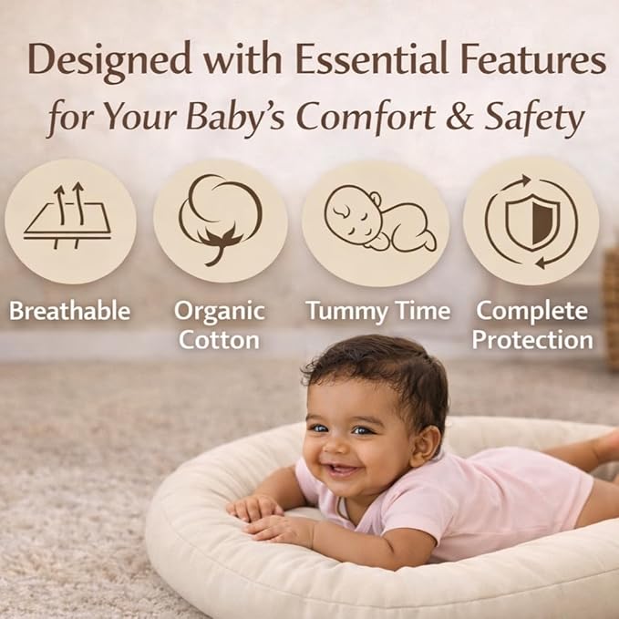 Aila + Aiden Baby Lounger | Organic Cotton Infant Lounger | Adjustable & Portable Floor Lounger |Supervised Use | Soft, Breathable, Washable Cover - Snuggle Collection - (Cream)