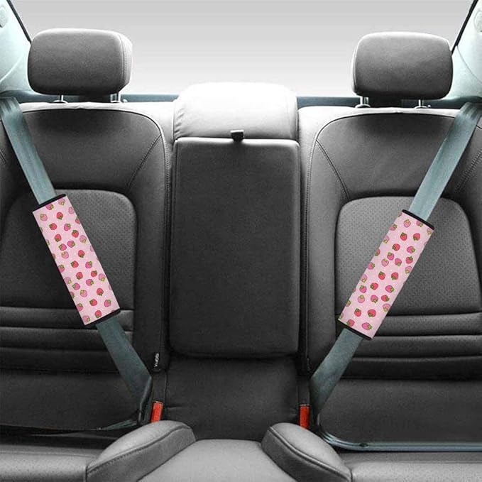 UNICEU Car Accessories Seat Belt Covers Shoulder Pads Seatbelt Strap Cover for Adults Women Kids, Cute Pink Strawberry Printed Neoprene Car Seatbelt Cushion Covers