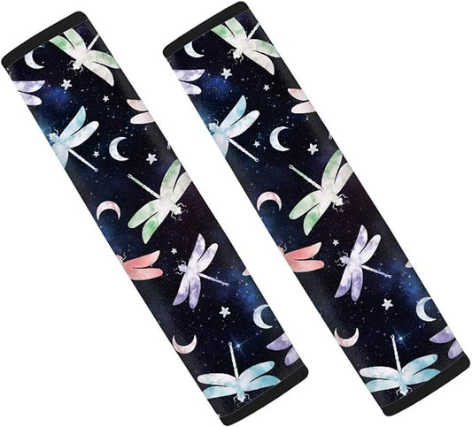 Biyejit Moon Dragonfly Car Seat Belt Cover for Women Men, Adjust Car Seat Strap Covers Neck Shoulder Support Protector Strap Pads for Girls Boys, 2 Pack