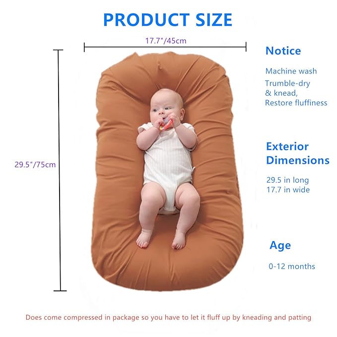 Baby Lounger, Infant Lounger for Newborns 0-24 Months, Breathable Cotton Baby Nest for Tummy Time, Diaper Changes & More, Soft Portable Newborn Essentials for Floor & Bassinet (Coffee)
