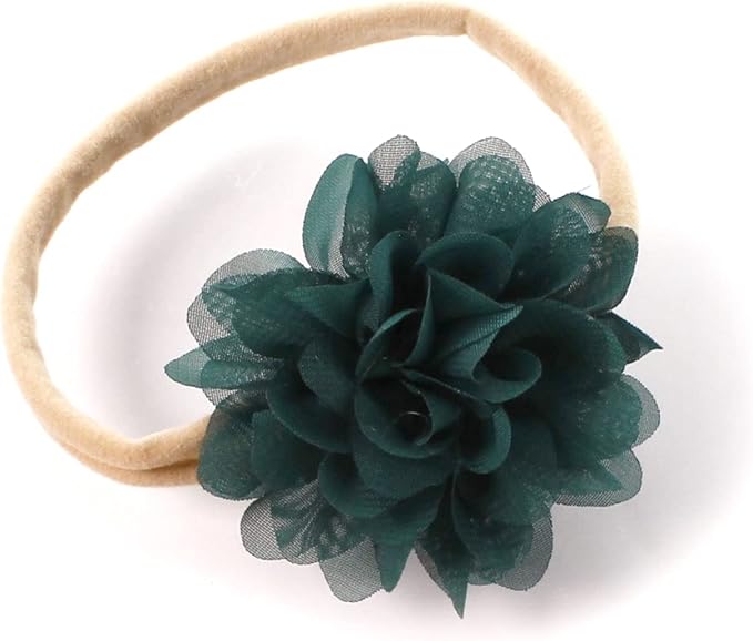 My Lello Baby Girl Rounded Petal Chiffon Flower Nylon Elastic Headbands Set 2pcs - Small - Light Sage/Hunter Green