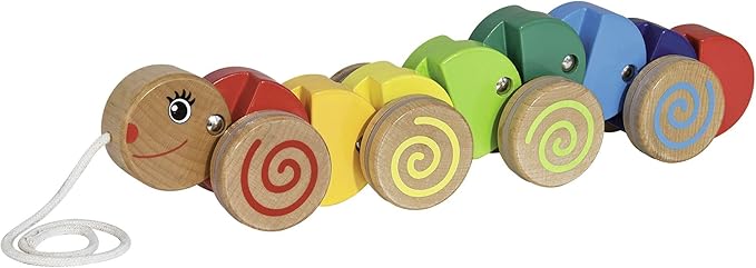 Eichhorn 100003447 Nachziehtier-100003446 Pull-Along Caterpillar with Movement, 32 cm Long, Beech Wood, Colourful