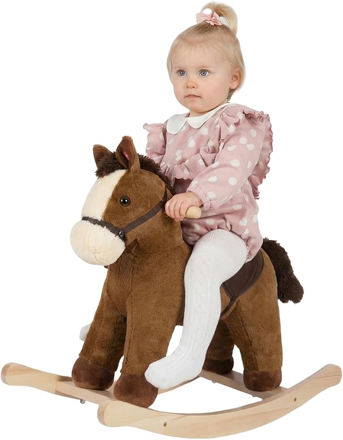 Rock My Baby Rocking Horse, Dark Brown Horse Rocker for Toddlers 18M+, Plush Ride on Horse Toy with Realistic Sound,Soft Stuffed Filling, CPC Certified