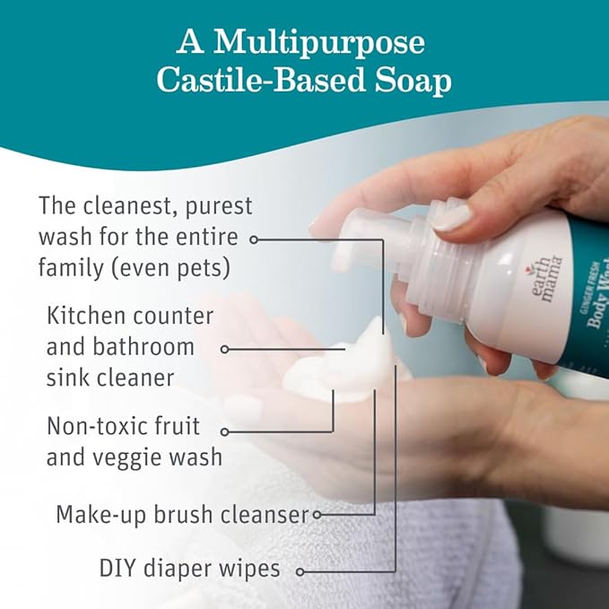 Earth Mama Ginger Fresh Hand & Body Wash - Foaming Hand Soap Refill - 34 fl oz - Made with Organic Herbs and Oils