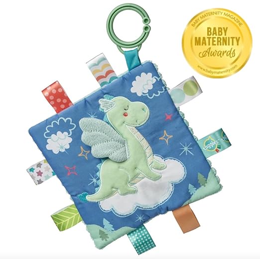 Taggies Crinkle Me Toy with Baby Paper & Squeaker with Sensory Tags, 6.5 x 6.5-inches, Drax Dragon