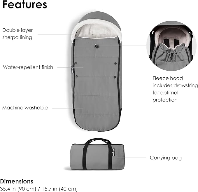 Babyzen YOYO Footmuff - Sherpa Lining & Fleece Hood with Drawstring to Keep Baby Warm - Includes Carrying Bag - Machine Washable