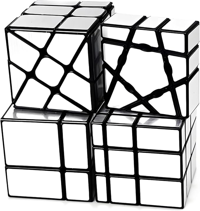 AI-YUN Mirror Cube Set, Speed Cube Set of 4 Pack, 1x3x3 Ghost Cube, 2x2 3x3 Mirror Blocks, 3x3 Windmill Cube, Brain Teasers, Puzzle Toys, Silver