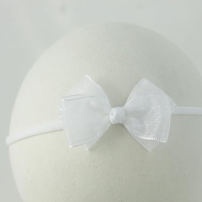 Nihao Baby Baptism Headband for Baby Girl Christening Newborn girl White Headbands with Bows 2 PCS