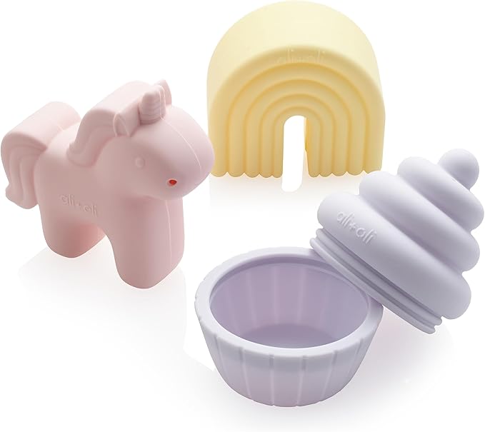 Ali+Oli Squirt Silicone Bath Toys (3pc) Unicorn Set | BPA-Free Food-Grade Silicone, Easy to Clean, Dishwasher Safe for Toddlers, Phthalate-Free