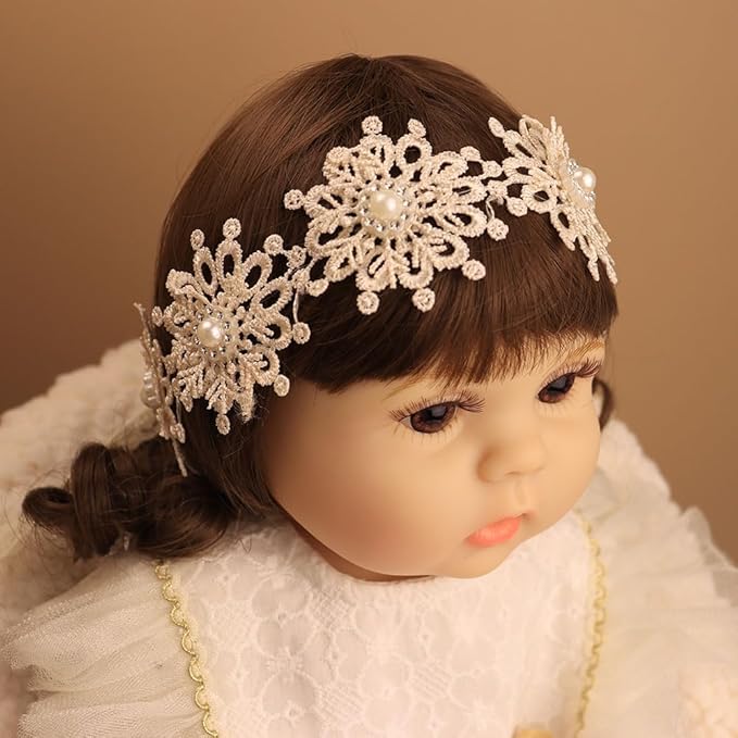 Lace Big Bow Baby Girls Headband Floral Hair Band Toddlers Newborn Infants Christening Baptism Party Hair Accessories for 0-36 Months Elastics Hairband (Style 2)
