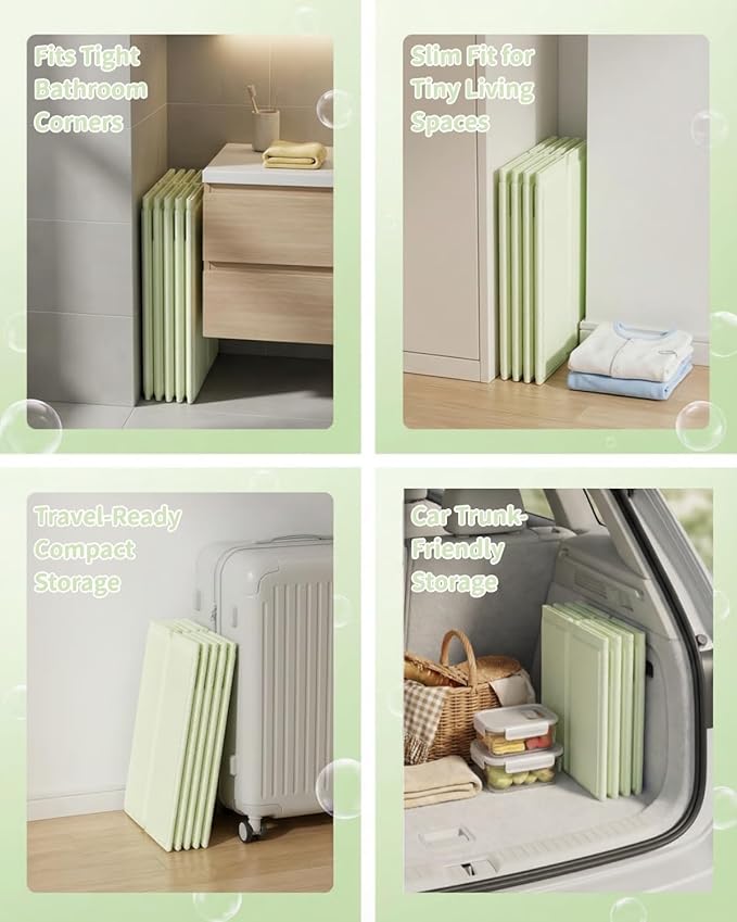 Foldable Baby Bathtub for Ages 0–6, Portable Toddler Bathtub for Shower, Collapsible Kids Bath Tub with 4 Support Legs, Anti-Slip Bottom & Dual Drain Holes, Space-Saving Travel Bath (Light Green)