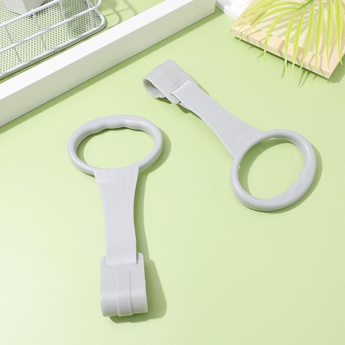 SAFIGLE 2Pcs Baby Playpen Pull up Rings：Pull up Rings for Play Pen，Baby Walking Exercises Assistant - Playpen & Crib Hanging Loop Accessories for Help Stand up Walking Training Tool Newborn (Grey)