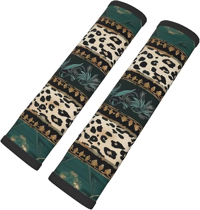 2 Pack Car Seat Belt Pads Leopard Cheetahs Car Seatbelt Cover Seatbelt Protector Aztec Green Soft Seat Belt Shoulder Strap Cover Comfort Harness Pad Car Seat Belt Comfort Pad