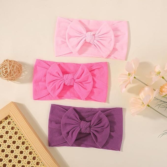 5Pcs Nylon Baby Bow Headbands, Soft Stretchy Hairbands with Bow for Newborns, Infants & Toddlers
