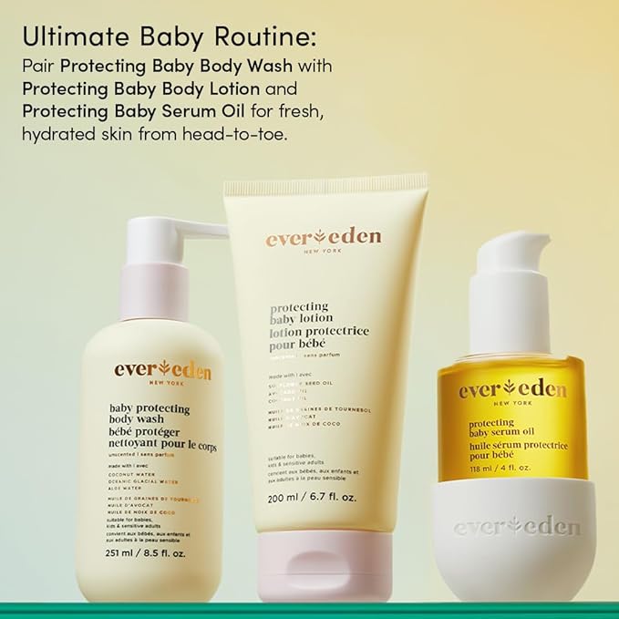 Evereden Protecting Baby Set - Moisturizing Baby Lotion for Newborn 6.7 oz. and Protecting Baby Massage Oil, 4 oz. | Clean Baby Care