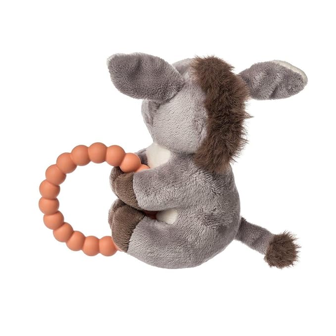 Mary Meyer Soft Baby Rattle with Soothing Teether Ring, 6-Inches, Dusty Donkey