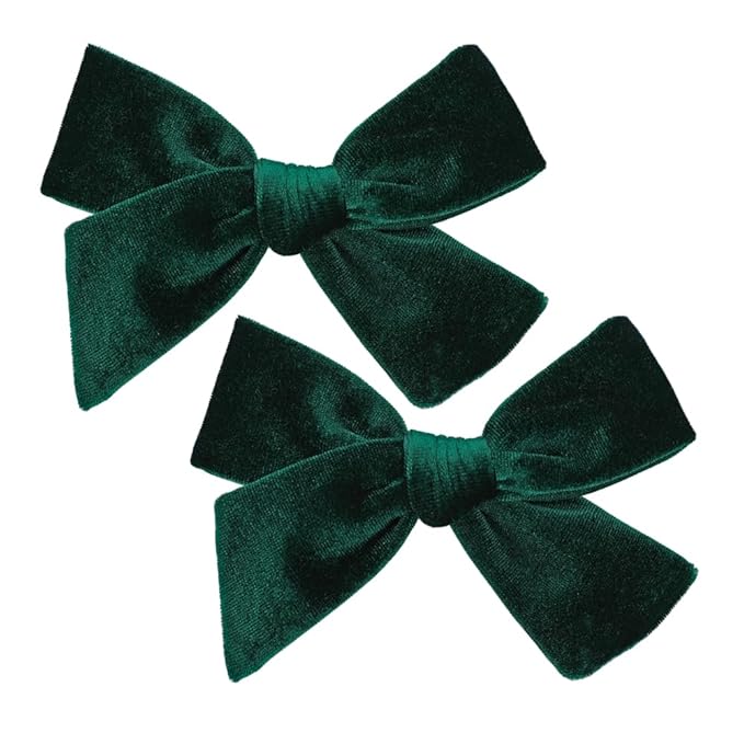 Vintage Velvet Bow Hair Clips for Baby Girl Kids Women Fall Velvet Christmas Hair Bows Barrettes Accessories (2 pcs 001 Green)