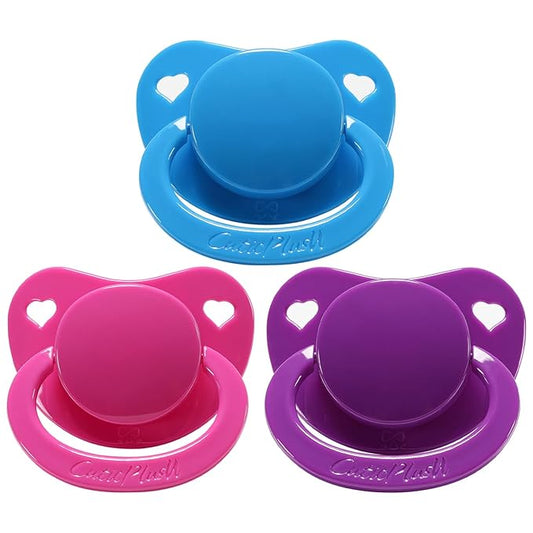 CutiePlusU Adult Sized Pacifier Dummy Big Shield 3 Pack-Dark Blue,Dark Pink,Dark Purple
