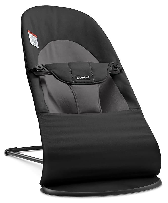 BabyBjörn Bouncer Balance Soft, Cotton, Black/Dark Gray | 2-in-1 Adjustable Baby Bouncer Seat and Toddler Chair, Newborn to Toddler (8-29 lbs), 4 Positions, Lightweight & Portable
