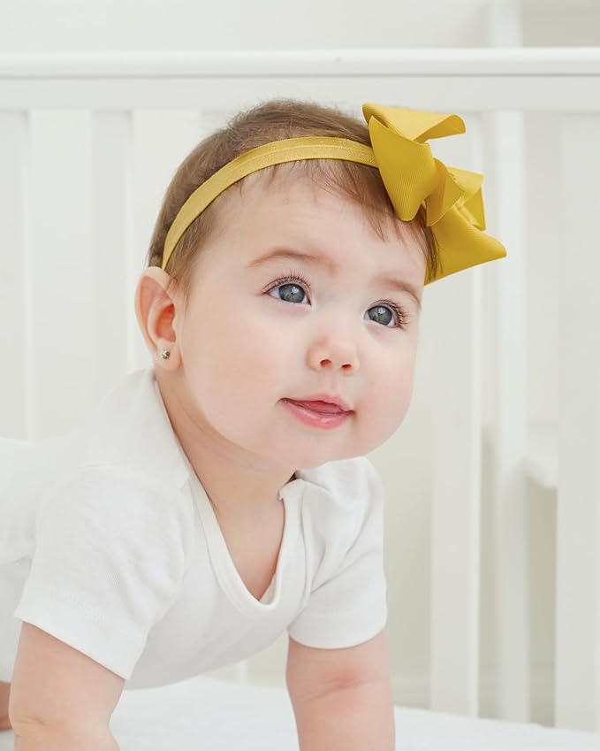 jollybows 30pcs Baby Girls Grosgrain Ribbon Hair Bows Headbands 4" Elastic Hair Band Hair Accessories for Infants Newborn- Natural Color Set