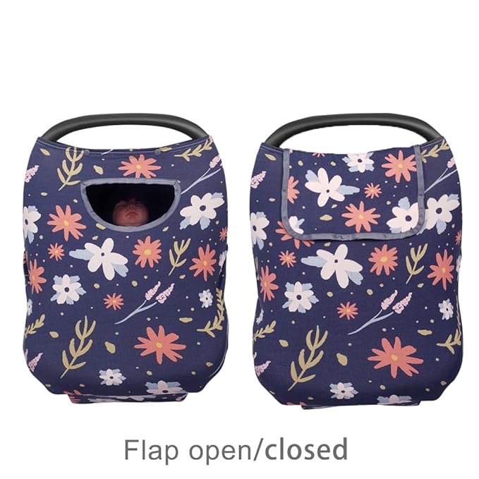 Car seat Covers for Babies, Stretchy Multi in 1 Baby Car Seat Cover Breastfeeding Cover, Carseat Cover Girls boy, Window with Flap Cover, self-contained Pouch, Patent Design
