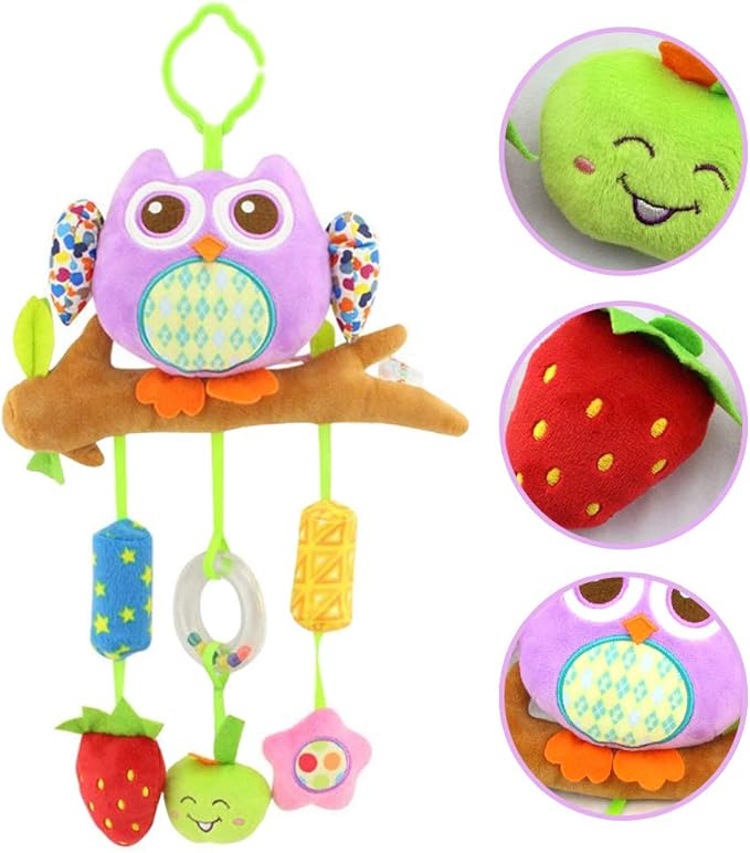 daisy's dream Owl Baby Rattle Stroller Toys for Infant Hanging Plush Toys with Wind Chime and Squeak for Crib Bed Car Seat 8.26'' x 16.9''