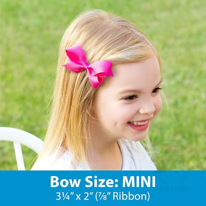 Wee Ones Girls 2 Pack Grosgrain Hair Bows with Plain Wrap Centre on a Wee Stay No Slip Clip, Mini, White