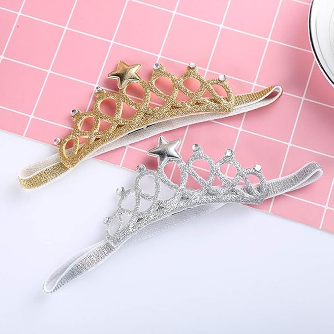 Baby Girl Crown Tiara Headband Head Wrap Hair Band Headwear Birthday Gift Princess Tiara Crown Headband (Silver)