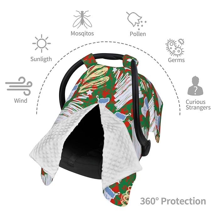 Personalized Baby Car Seat Canopy for Babies with Name, Custom Christmas Tree Stroller Car Seat Covers for Boys Girls, Minky Nursing Carseat Cover for Breastfeeding, Car Seat Canopies for Newborn