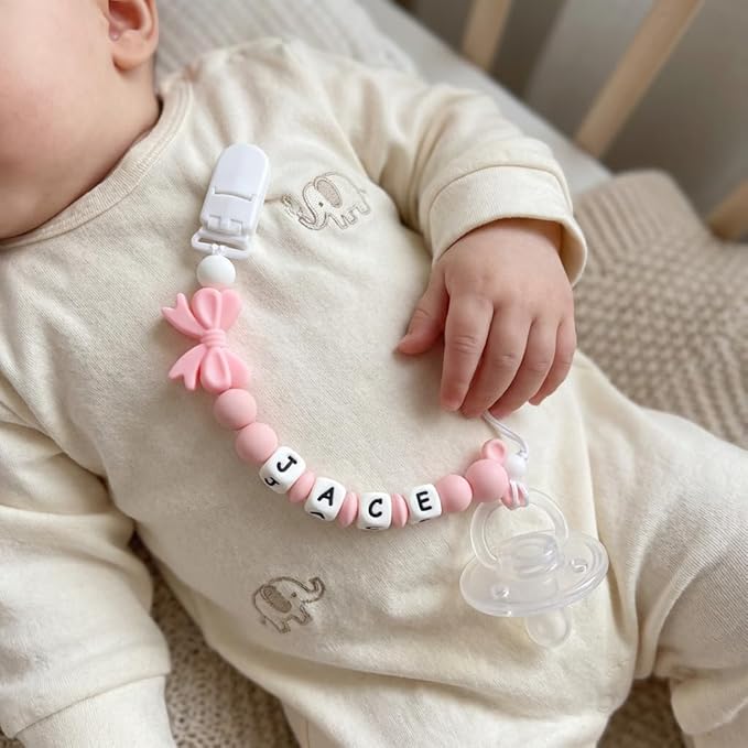 Baby Girl Pacifiers Clips Personalize Name Pacifier Clips Holder, Custom Pacifier Chain with Name for Baby(A)
