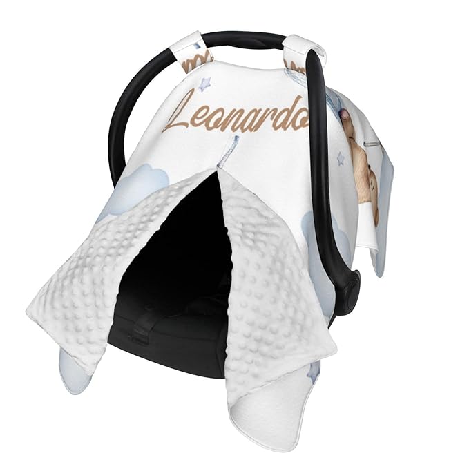 Custom Baby Name Nursing Cover Sleeping Bear Design – Personalized Car Seat Canopy for Boy, Stroller Cover, Baby Minky Blanket, Privacy Breastfeeding Cover, Soft Breathable Infant Shower Gift