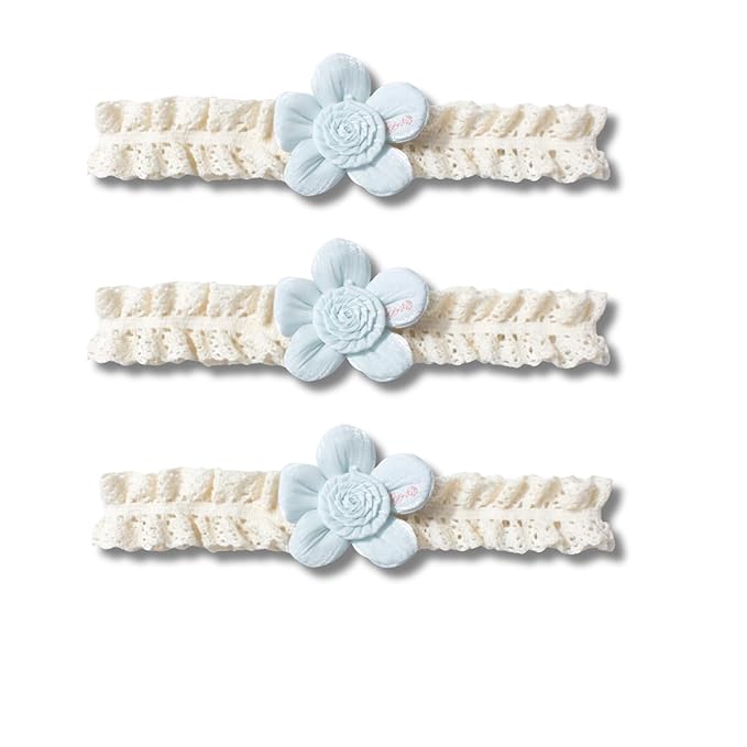 Baby Girls Hairbands Lace Flowers Headband Handmade Soft Stretchy Colorful Flower Hairband Newborn Headbands with Pearls Elastic Hairbands for Infant Head Band (Blue Flowers)