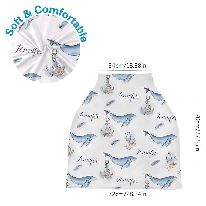 Personalized Baby Car Seat Cover for Girls, Custom Nursing Cover with Name, Ocean Color, Polyester, Water Resistant, Universal Fit, Car Seat Canopy for Newborns