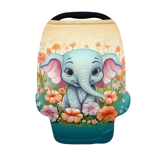 ZFRXIGN Flower Elephant Baby Car Seat Covers, Nursing Cover Breastfeeding Scarf Cartoon Cute Stretchy Coverage, Infant Stroller Cover for Boys Girls